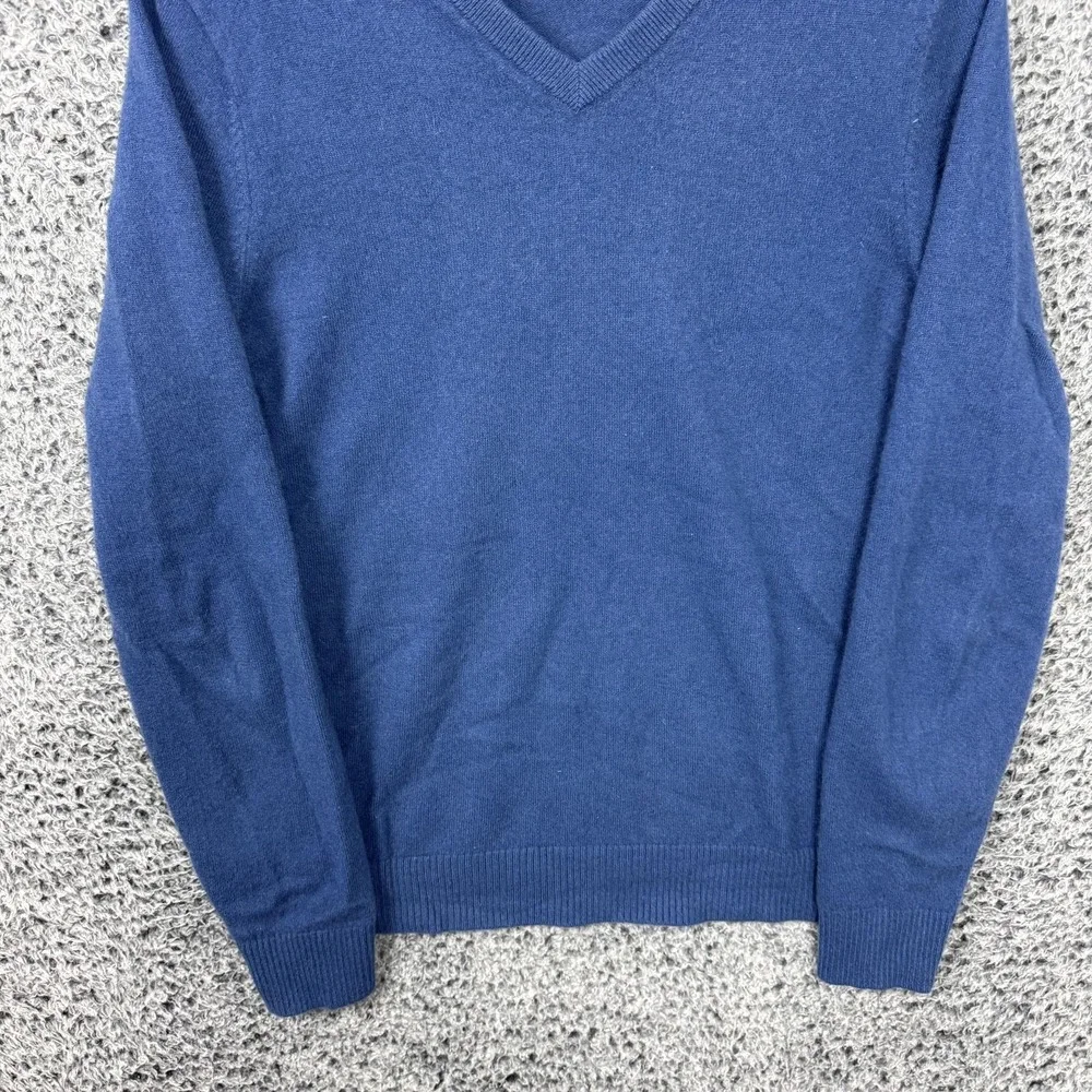 Lands End Cashmere Sweater Adult Medium Blue V Neck Knit Pullover M Mens M